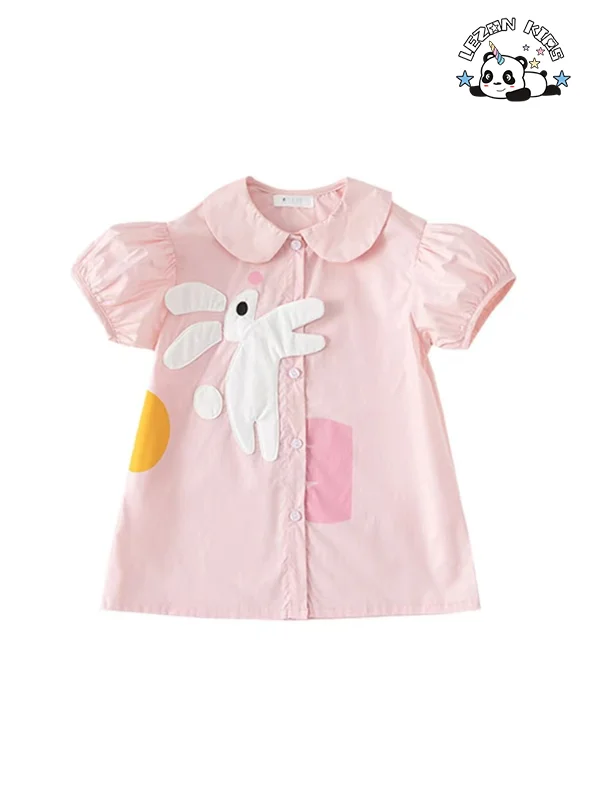 LEZONKIDS - Explosive New Product Cute Little Rabbit Short Sleeve Kids Satin Fashion Frocks Kids Dresses for Girls